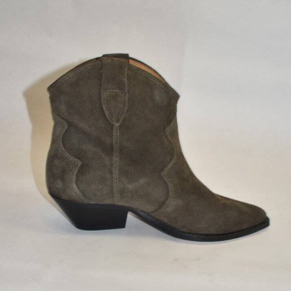 Isabel Marant Dewina Suede Western Boots Olive Brown Size 37 7 US DD308 - Picture 5 of 8